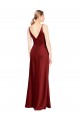 Buy V-Neck Long Stretch Satin Burgundy Sleeveless Formal Evening Dress UK