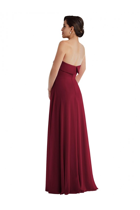 Buy Strapless Long Soft Chiffon Burgundy Sleeveless Formal Evening Dress UK