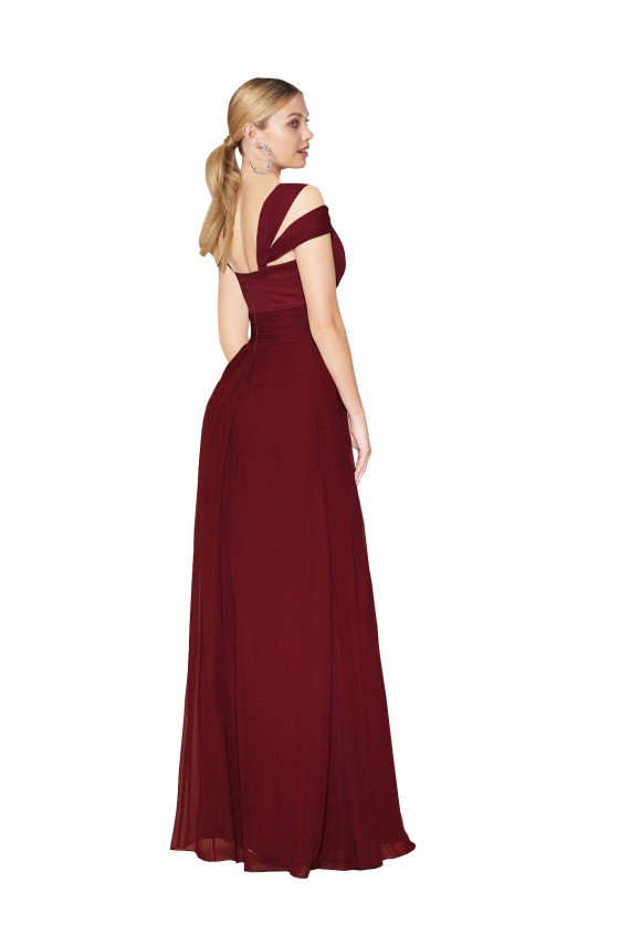 Buy High Neck Long Soft Chiffon Burgundy Sleeveless Formal Evening Dress UK