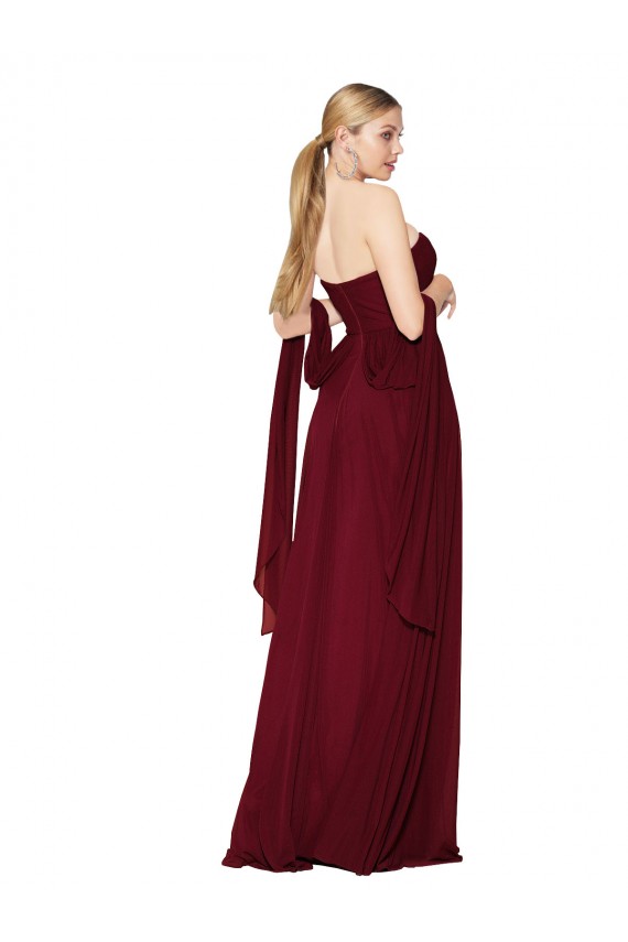 Buy Strapless Long Soft Chiffon Burgundy Sleeveless Formal Evening Gown UK