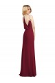 Buy V-Neck Long Soft Chiffon Burgundy A-Line Sleeveless Evening Dress UK