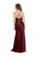 Buy V-Neck Long Stretch Satin Burgundy Gold Sleeveless Formal Evening Dress UK