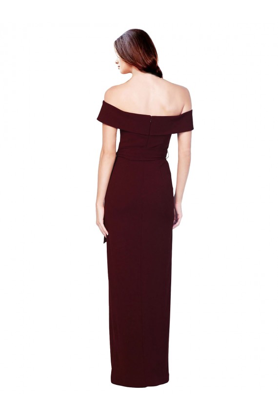 Buy Off the Shoulder Long Stretch Crepe Burgundy Gold Sleeveless Formal Evening Dress UK