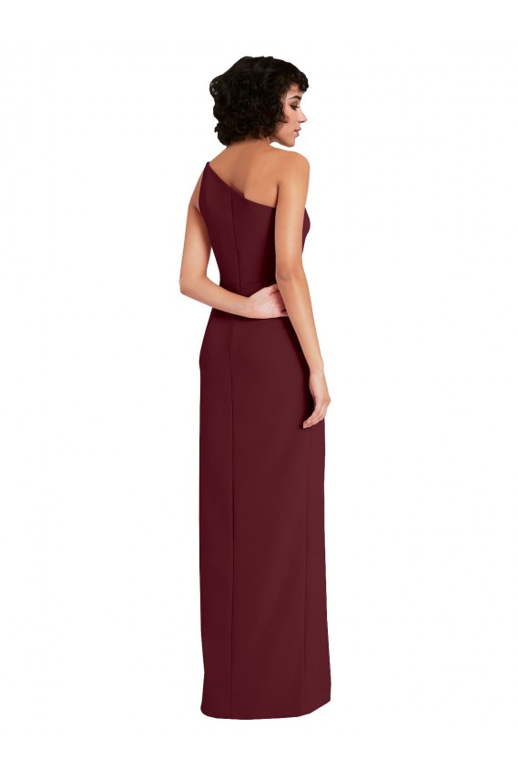 Buy One Shoulder Long Stretch Crepe Burgundy Gold Sleeveless Formal Evening Dress UK