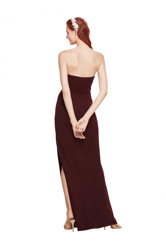 Buy Strapless Long Stretch Crepe Burgundy Gold Sleeveless Formal Evening Dress UK