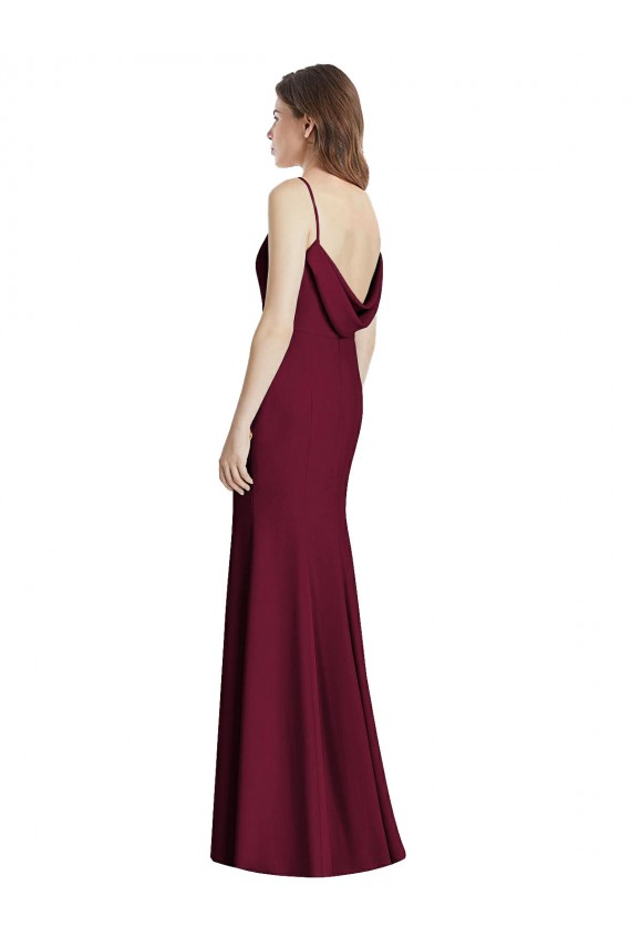 Buy Bateau Neck Long Stretch Crepe Burgundy Gold Sleeveless Semi Formal Evening Dress UK