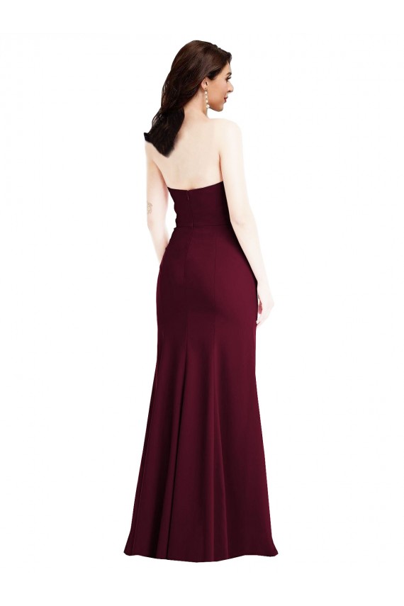 Buy Strapless Long Stretch Crepe Burgundy Gold Sleeveless Semi Formal Evening Dress UK