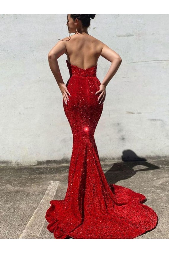 Buy Sweetheart Court Train Velvet Sequin Burgundy Sleeveless Evening Dress UK