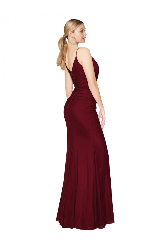 Buy High Neck Long Soft Chiffon Burgundy Mermaid Sleeveless Formal Evening Dress UK