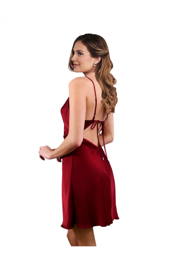 Buy Cowl Neck Midi Length Silky Satin Burgundy Sleeveless Formal Evening Dress UK