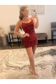 Buy Spaghetti Straps Short Velvet Sequin Burgundy Sleeveless Evening Dress UK