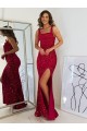Buy Square Neck Long Velvet Sequin Burgundy Sleeveless Evening Dress UK