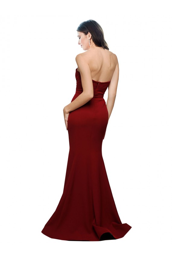 Buy Strapless Long Stretch Crepe Burgundy Sleeveless Formal Evening Dress UK