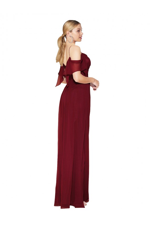 Buy High Neck Long Soft Chiffon Burgundy Cold Shoulder Formal Evening Dress UK