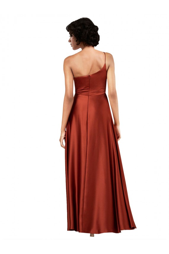 Buy One Shoulder Long Silky Satin Burnt Orange Sleeveless Black Tie Evening Dress UK