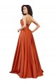 Buy Round Neck Sweep Train Silky Satin Burnt Orange Sleeveless Formal Evening Dress UK