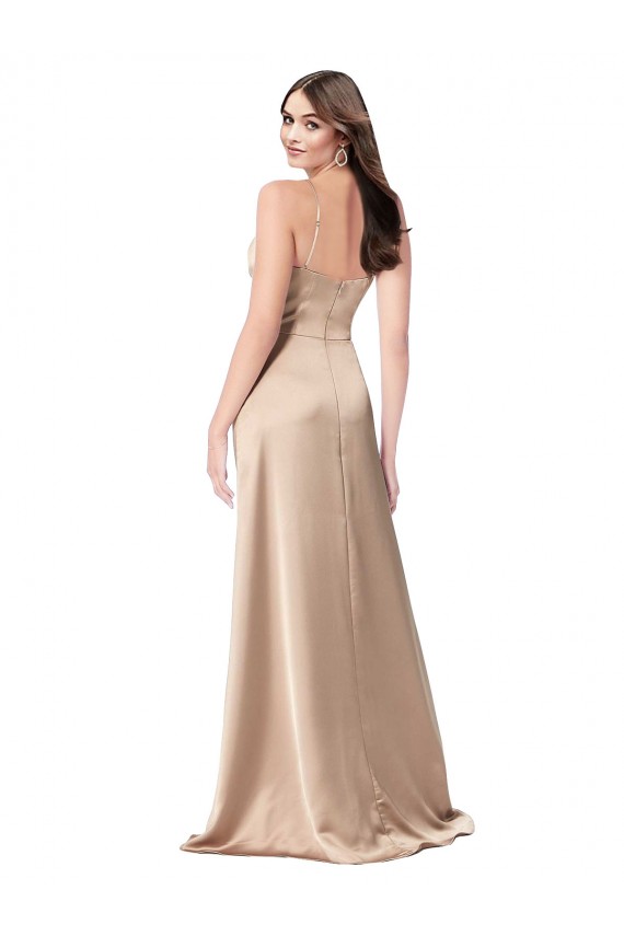 Buy V-Neck Long Silky Satin Champagne Pink Sleeveless Formal Evening Dress UK