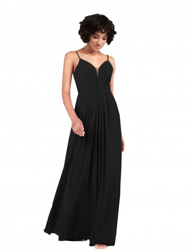 Buy V-Neck Long Soft Chiffon Black Sleeveless Formal Evening Dress UK