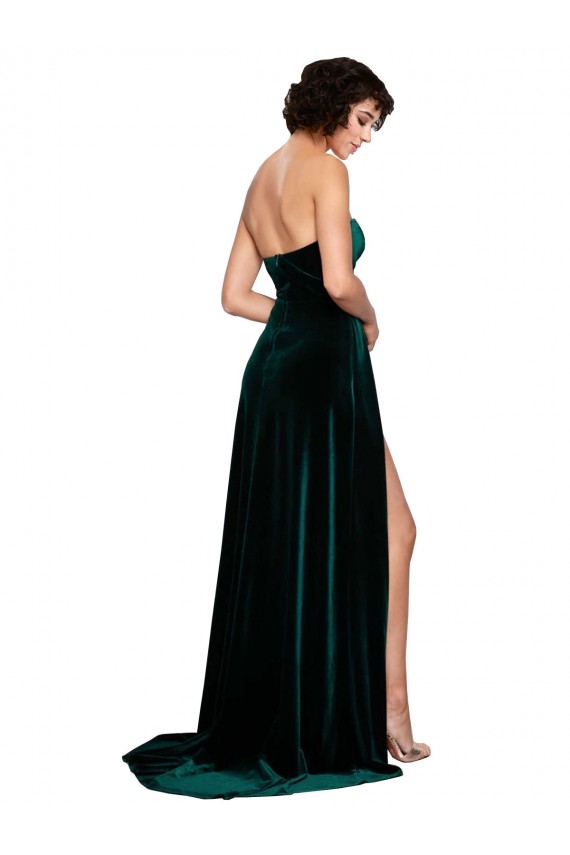 Buy Sweetheart Sweep Train Stretch Velvet Dark Green Sleeveless Semi Formal Evening Dress UK