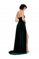 Buy Sweetheart Sweep Train Stretch Velvet Dark Green Sleeveless Semi Formal Evening Dress UK