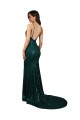 Buy V-Neck Long Sequin Dark Green Mermaid Sleeveless Formal Evening Dress UK