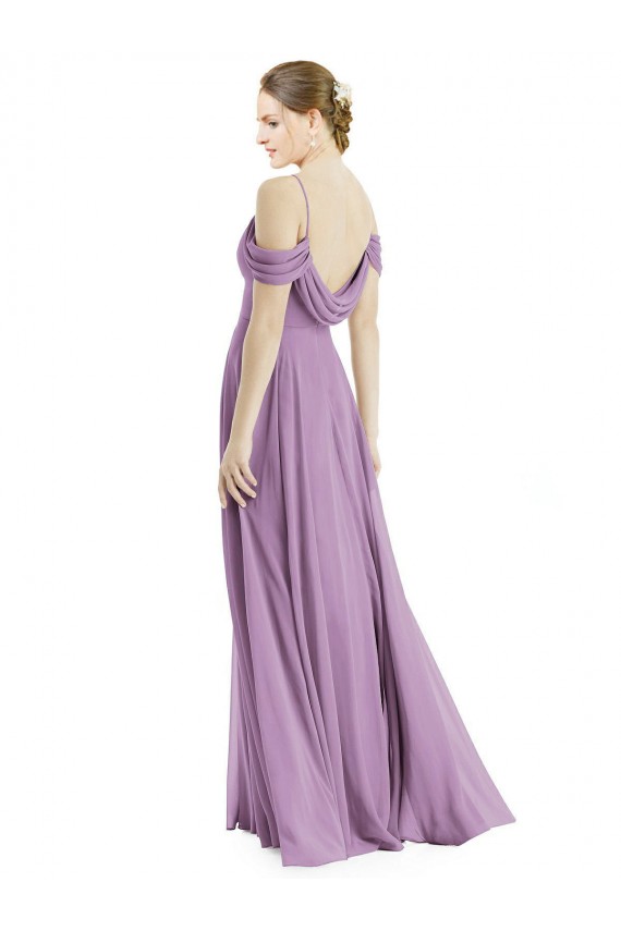 Buy Spaghetti Straps Long Soft Chiffon Dark Lavender Sleeveless Semi Formal Evening Dress UK