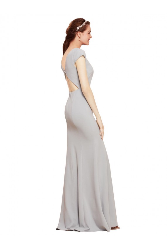 Buy Boat Neck Long Stretch Crepe Dark Navy Sleeveless Formal Evening Dress UK