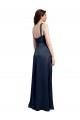 Buy Cowl Neck Long Stretch Satin Dark Navy Sleeveless Formal Evening Dress UK