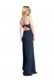 Buy Halter Neck Long Stretch Satin Dark Navy Sleeveless Formal Evening Dress UK