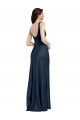 Buy Square Neck Long Stretch Satin Dark Navy Sleeveless Formal Evening Dress UK