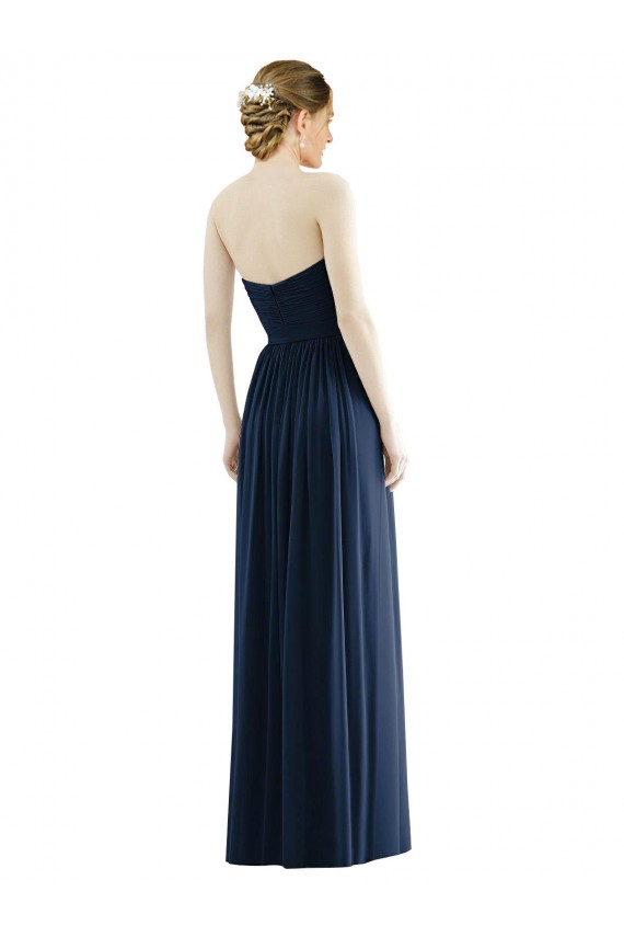 Buy Strapless Long Soft Chiffon Dark Navy Sleeveless Formal Evening Dress UK