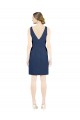 Buy V-Neck Knee Length Satin Dark Navy Sleeveless Evening Dress UK