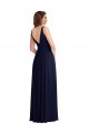 Buy V-Neck Long Soft Chiffon Dark Navy Sleeveless Black Tie Evening Dress UK