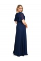 Buy V-Neck Long Soft Chiffon Dark Navy Short Flutter Sleeves Plus Size Formal Evening Dress UK