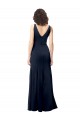 Buy High Neck Long Stretch Crepe Dark Navy V-Neck Sleeveless Evening Dress UK