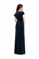 Buy V-Neck Long Stretch Velvet Dark Navy Flutter Sleeves Evening Dress UK