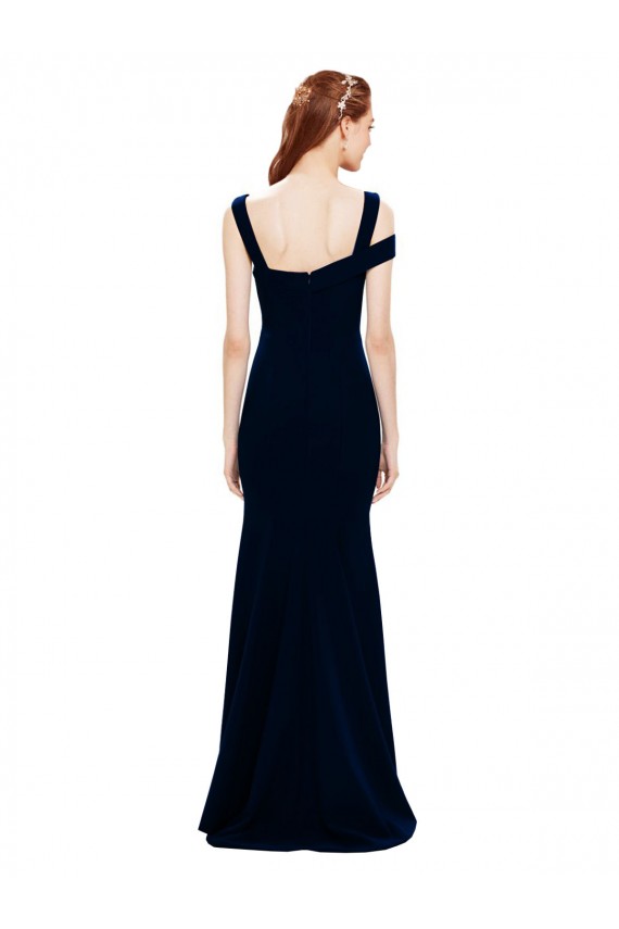 Buy Off the Shoulder Long Stretch Crepe Dark Navy Sleeveless Formal Evening Dress UK