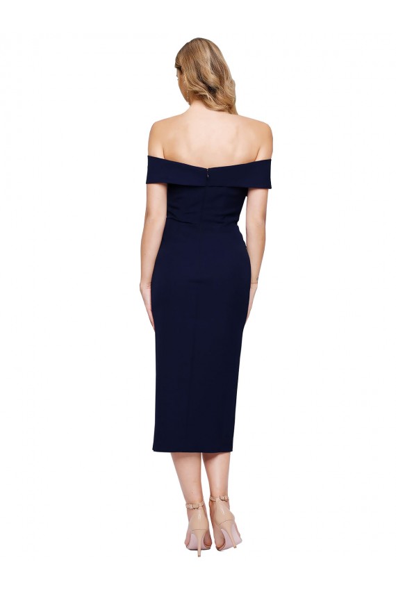 Buy Sweetheart Midi Length Stretch Crepe Dark Navy Sleeveless Formal Evening Dress UK