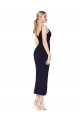 Buy High Neck Knee Length Stretch Crepe Dark Navy Sleeveless Evening Dress UK
