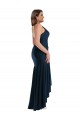 Buy Spaghetti Straps Long Silky Satin Dark Navy Sleeveless High Low Plus Size Evening Dress UK