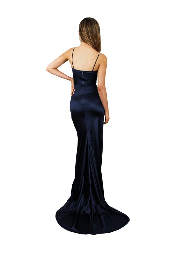 Buy Sweetheart Long Stretch Satin Dark Navy Sleeveless Formal Evening Dress UK