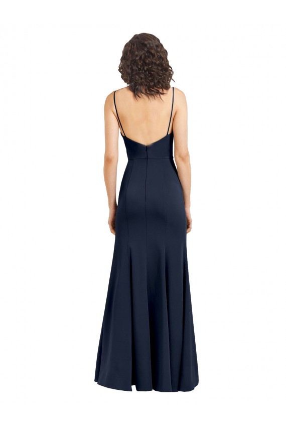 Buy Scoop Neck Long Stretch Crepe Dark Navy Sleeveless Evening Dress UK