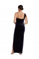 Buy Square Neck Long Stretch Velvet Dark Navy Sleeveless Formal Evening Dress UK