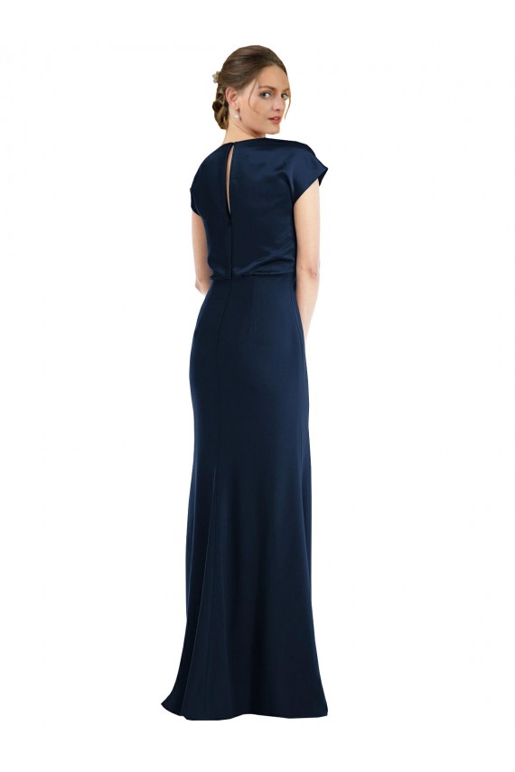 Buy Off the Shoulder Long Stretch Crepe Dark Navy Cap Sleeves Formal Evening Dress UK