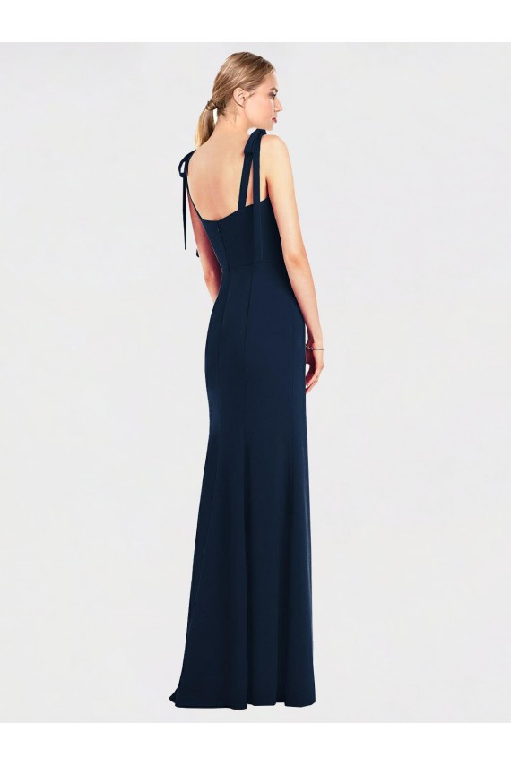 Buy Spaghetti Straps Long Stretch Crepe Dark Navy Sleeveless Semi Formal Evening Dress UK