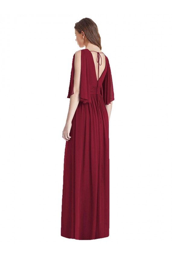 Buy V-Neck Long Soft Chiffon Dark Navy Sleeveless Semi Formal Evening Dress UK