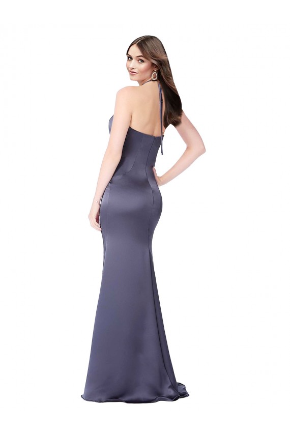 Buy Halter Neck Long Silky Satin Dusk Sleeveless Formal Evening Dress UK