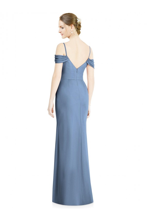 Buy Jewel Long Soft Chiffon Dusty Blue Cold Shoulder Formal Evening Dress UK