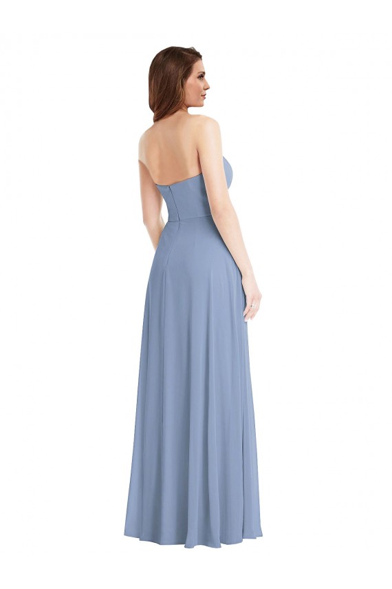 Buy Strapless Long Soft Chiffon Dusty Blue Sleeveless Semi Formal Evening Dress UK