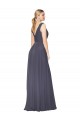 Buy High Neck Long Soft Chiffon Dusty Blue Sleeveless Formal Evening Dress UK